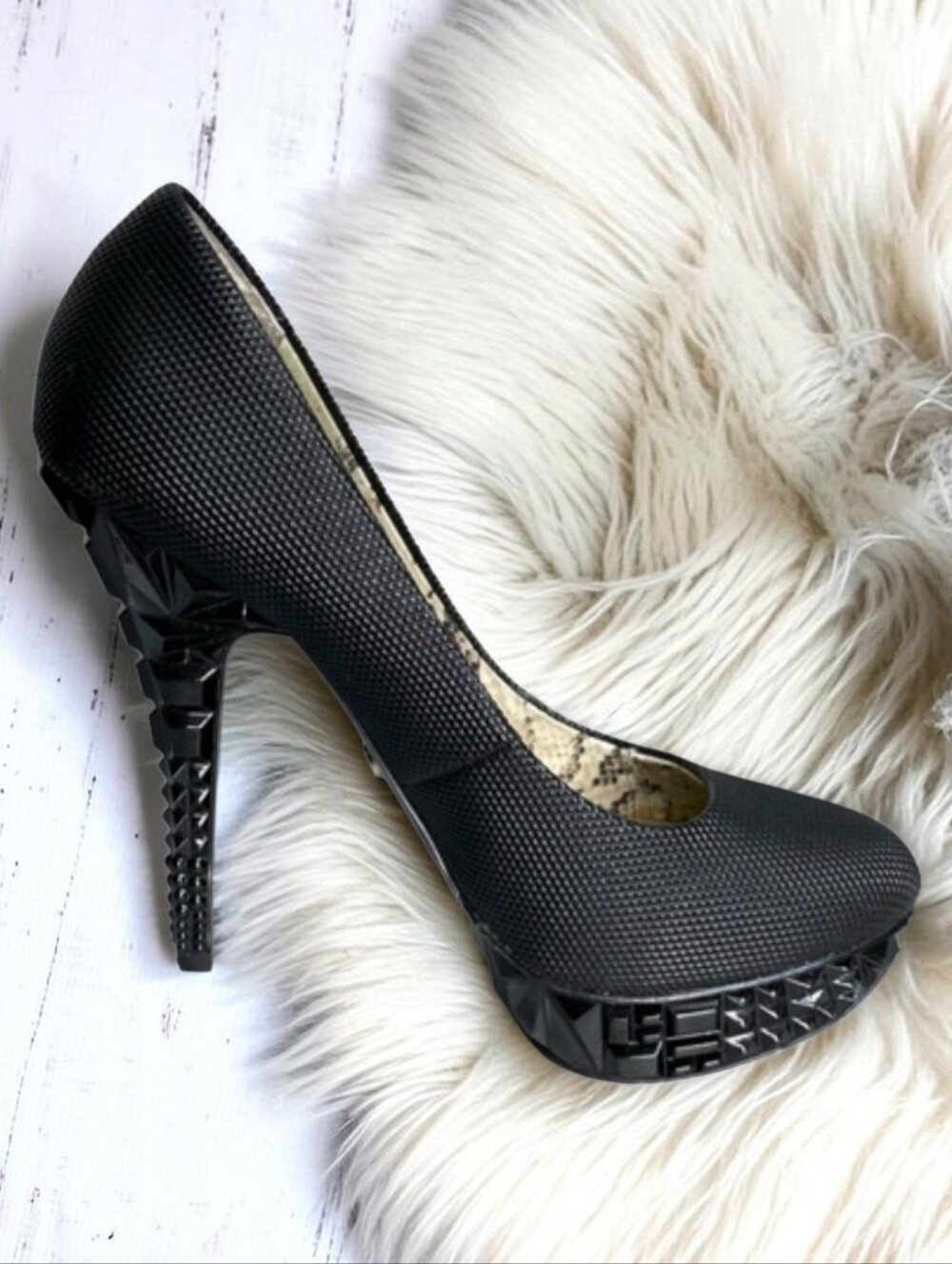 Rachel Roy Kalyssa Matte Black Textured Sculpted Platform Stiletto Heel Size 7.5